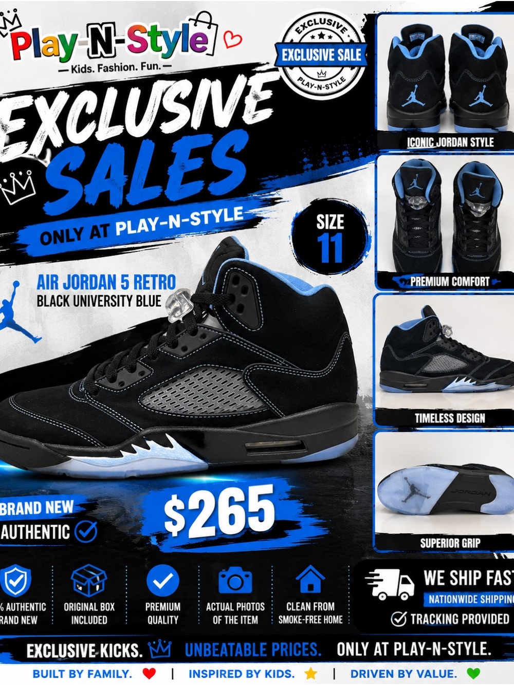Air Jordan 5 Retro Black University Blue Sneakers